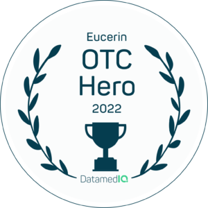Signet für den OTC-Hero Eucerin, drittplatzierte Marke im DatamedIQ-OTC-Ranking.